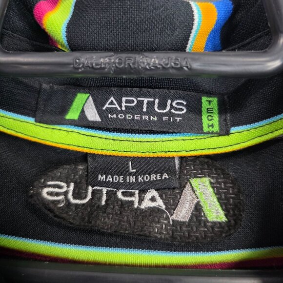 Mens Aptus Black Multicolor Striped Modern Fit Polo Shirt Short Sleeve Size L - Picture 3 of 9